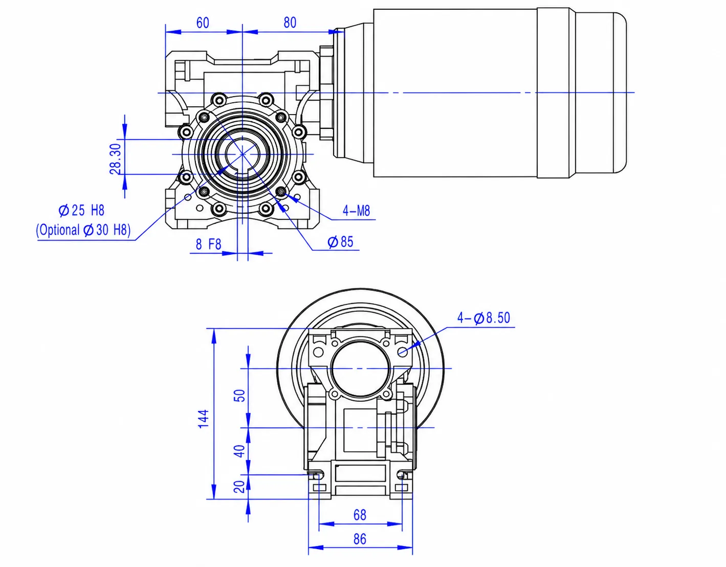 MRV050 Worm Gear Reducer Parameters